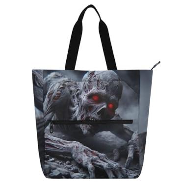 Imagem de GAIGEO Bolsa feminina Zombie Spooky Halloween para trabalho em lona escolar com zíper para professores e amantes de livros