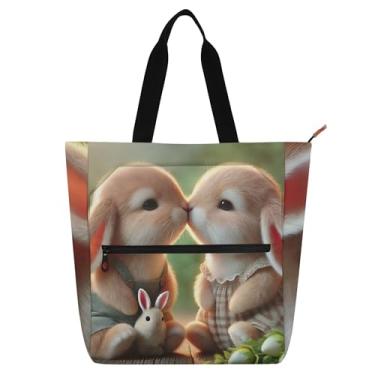 Imagem de GAIGEO Bolsa feminina Bunny Kiss Rabbits, bolsa de lona para escola universitária, presente para professores, bolsas para amantes de livros