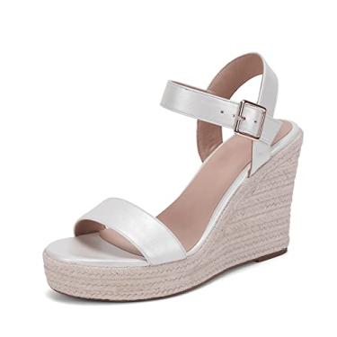 Imagem de VICKI·VICKI Sandálias femininas plataforma tira no tornozelo aberta, Branco e damasco, 10