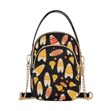 Imagem de GAIGEO Bolsa tiracolo feminina preta e branca floral com folhas e redemoinhos, bolsa tiracolo com alça removível, Candy Corn on a Black-4, One Size