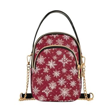 Imagem de GAIGEO Bolsa tiracolo xadrez vermelha e preta e flocos de neve com alça removível, bolsa transversal feminina, Floco de neve em vermelho-2, One Size