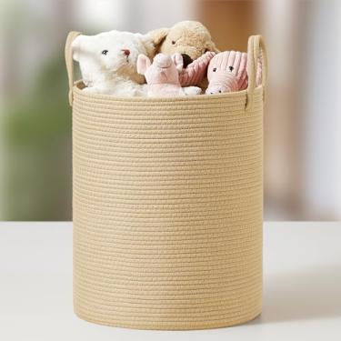 Imagem de SONGMICS Cesto de roupa suja, cesta de roupa suja de corda de algodão com alças, para crianças, brinquedos, roupas, sala de estar, quarto, 40 litros, 35 x 35 x 40 cm, marrom amarelado URLH061KZ01