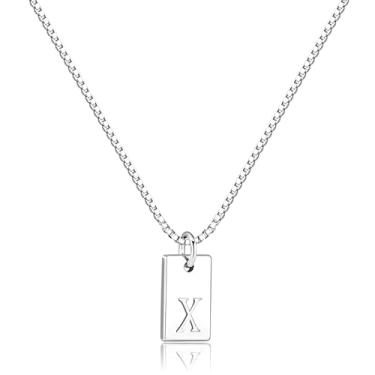 Imagem de Poxtex Colar feminino com inicial de prata 925 em camadas delicadas, colar com pingente de letra A-Z, à prova d'água, moderno, com nome, não mancha, personalizado para presentes de joias para meninas