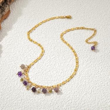 Imagem de Colar de borla de ametista estilo boêmio, corrente de clavícula ajustável, joia feminina, todos os dias, joias, festas, presentes de dia dos namorados, One Size Fits Most, Gema, Ametista