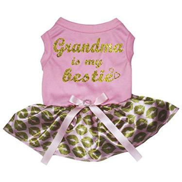 Imagem de Petitebella Vestido para cachorro Grandma is My Bestie (rosa/dourado lábios, GG)