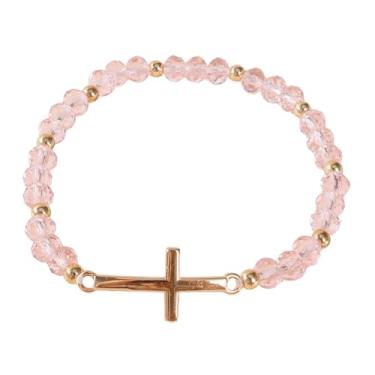 Imagem de Pingyongchang Pulseira de cruz com contas de cristal colorido retrô de aço inoxidável, pulseira elástica cristã, joias religiosas, presentes para mulheres e homens, Small, Zinco, Sem Pedra Preciosa