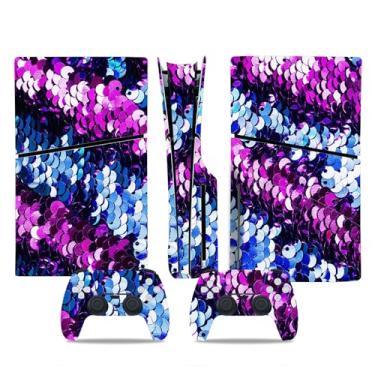 Imagem de Película de decalque para disco Ps5, capa adesiva de vinil de corpo inteiro para console e controle PlayStation 5 (edição de disco PS5, Blue Lightning) (glitter roxo preto, disco fino para PS5)