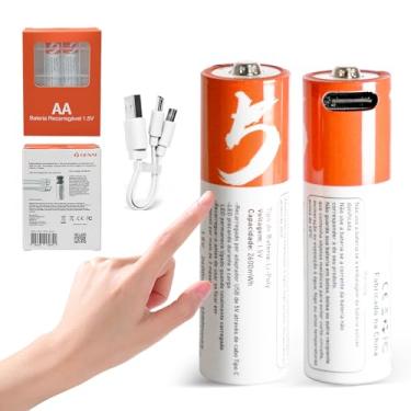 Imagem de Pilha Recarregável AA 2600mAh com 2 Unidades Comum, Bateria 1,5V Original via Cabo USB-C