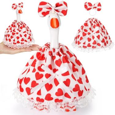 Imagem de Simlakey 1 conjunto de mini roupas de ganso de mesa para dia dos namorados, vestido romântico e chapéu de laço, fantasia de ganso para mesa de dia dos namorados, porta chaves magnéticas, fantasia para