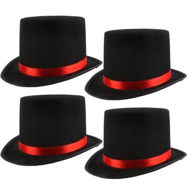 Imagem de SGBETTER 4 Pcs Kids Black Top Hat Felt Magician Hat High Top Party Hat with Red Band for Boys Girls Halloween Masquerade Party Dress Up