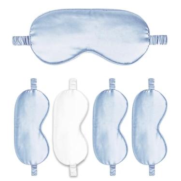 Imagem de Máscaras de dormir pacote com 5 capas de seda para olhos de cetim máscara blackout sedosa macia para olhos para dormir capas para presentes de dama de honra