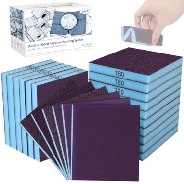 Imagem de KQCXIK Pacote com 18 esponjas de lixamento frente e verso, blocos de lixa secos úmidos 80/100/120/180/220/240, pacote sortido de esponja de lixa lavável para móveis de madeira curvada, pintura de