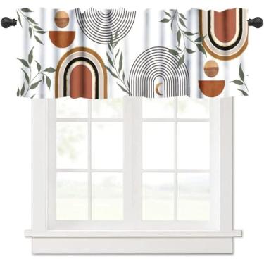 Imagem de Cortinas Boho Leaf Window Valance Mid Century Abstract Arch Sun Leaves Modern Minimalista Window Treatment Valance para Quinta, Cozinha, Quarto, Sala de Estar 137 x 45 cm