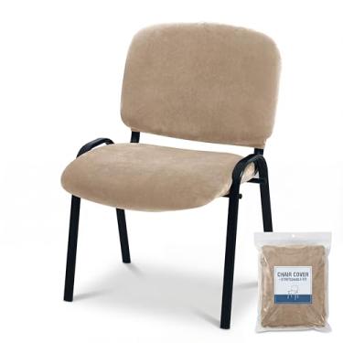 Imagem de Deisy Dee Capa de veludo elástico para cadeiras empilháveis – ajuste universal para escritório, conferência, sala de espera e cadeiras de convidados (capas traseiras e de assento) (Cáqui)