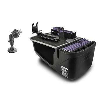 Imagem de AutoExec Mesa de carro Efficiency FileMaster para sua estação de trabalho de veículo e escritório móvel, cinza, com suporte de impressora e suporte de telefone com sucção