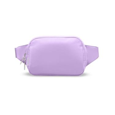 Imagem de Bomvabe Pochete lavanda 1L para mulheres com zíper bidirecional, bolsa de cinto pequena com alça ajustável de 134 cm, bolsa de cintura moderna com vários bolsos, bolsa transversal para viagem