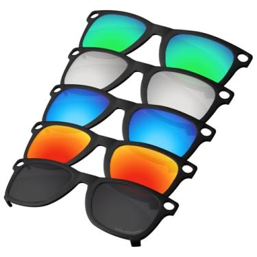 Imagem de Firtox Clipes polarizados para Ray-Ban Meta Wayfarer RW4006 (tamanho M 50-22), proteja seus olhos para homens e mulheres - moldura preta - titânio preto sólido e prata e azul gelo, laranja vermelho e