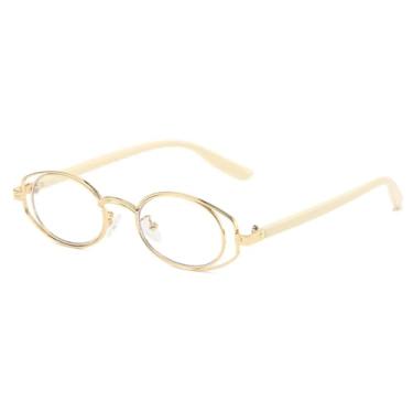 Imagem de Óculos de sol retrô com armação oval dupla em metal, lentes transparentes, estilo punk masculino (bege dourado)