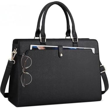 Imagem de Bolsa para Notebook 15.6 Couro PU Tote Feminina Grande Reforçada para Trabalho e Escritório(Grande extra！Azul)
