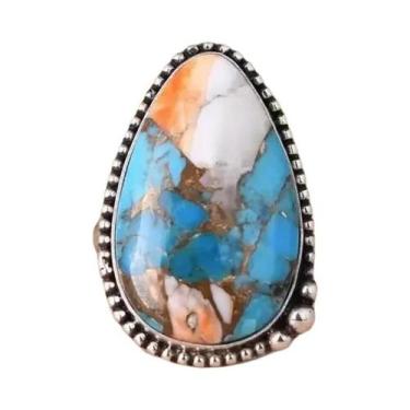 Imagem de Anel Feminino Retrô Boêmio Com Pedras Geométricas E Resina Para Noivad