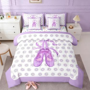 Imagem de Erosebridal Conjunto de edredom para meninas, conjunto de edredom com lençol fofo de balé, flores roxas, floral, 7 peças, decoração de quarto, princesa, bailarina, dançarina, cama em um saco, solteiro