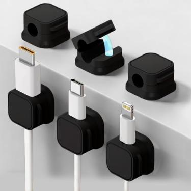 Imagem de Pacote com 6 suportes organizadores de cabos magnéticos, gerenciamento de cabos de mesa, cabos de carregamento organizados para mesa de cabeceira (preto)