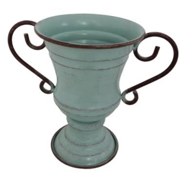 Imagem de Generic Vaso de flores vintage em formato de troféu, vaso decorativo para plantas, recipiente de metal para quarto, jardim ou mesa. Estilo fazenda, Azul