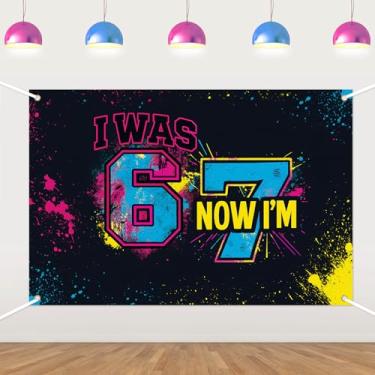 Imagem de Pano de fundo colorido de aniversário Bruh67 - I was 6 Now I'm 18 cm Banner de decoração de festa para meninas e meninos, fundo de vinil de seis sete anos para artigos de festa de 7º aniversário