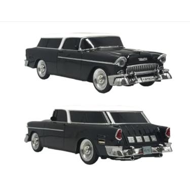 Imagem de Caixa de Som Bluetooth Formato Carro Clássico Retrô WS-1955, Preto com Branco, Design Vintage