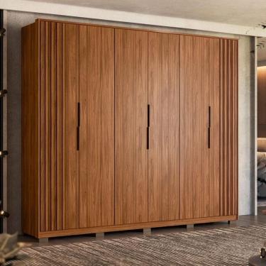 Imagem de Guarda Roupa Casal Ripado Atrice Ambiente 6 Portas Nogueira Touch com Pés Demóbile – Demartêz