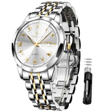 Imagem de OLEVS Relógio masculino à prova d'água com data e dia, analógico, quartzo, casual, número, clássico, luxuoso, escalas luminosas, 41 mm, rosto grande, fácil leitura, Reloj para Hombre, Relógio