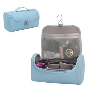Imagem de Haroranax Estojo de viagem portátil para modelador de cachos multifuncional e acessórios, bolsa de viagem com gancho, armazena todos os modelos de chapinhas e acessórios, azul celeste