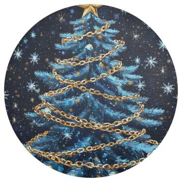 Imagem de xigua Jogo americano redondo de árvore de Natal, conjunto de 6, tapete de mesa redondo antiderrapante resistente ao calor, tapetes de mesa de 48 cm limpáveis para decoração de cozinha, jantar e festa