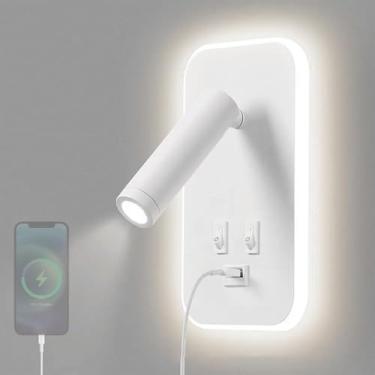 Imagem de Lâmpadas de parede LED com carregamento USB Lâmpada de leitura Lâmpada de parede moderna de alumínio com interruptor 330° Iluminação de parede giratória interna para sala de estar quarto hotéis mesa