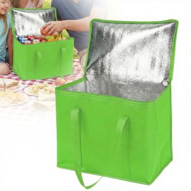 Imagem de Bolsa térmica para entrega de alimentos – Bolsa térmica reutilizável com zíper, bolsa térmica à prova de vazamento para DoorDash, mantimentos, viagens e piqueniques (verde/média)