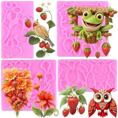Imagem de MIYAHOUSE Pássaros e sapos fondant moldes de silicone para decoração de bolos, topo de cupcake, pasta de goma de chocolate, argila de polímero, conjunto de 4