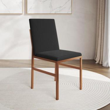 Imagem de Cadeira de Jantar Estofada Mônaco Base Cobre Veludo Preto - IRON WOOD