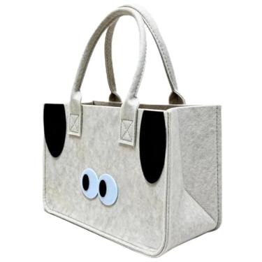 Imagem de Bolsa de feltro dobrável, bolsa única compacta para compras de supermercado, 30 x 20 x 18 cm quando aberta, fácil armazenamento, bege