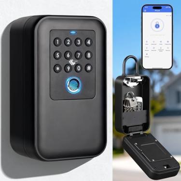 Imagem de LOQRON SAFEFingerprint Smart Lock Box Bluetooth com controle de aplicativo TTLock, cofre para chave IP65 à prova d'água com teclado de silicone, USB-C e backup de chave manual, grande capacidade para