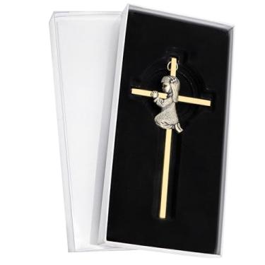 Imagem de Bekith Presentes de batismo de cruz de parede para bebês, cruz de batismo para meninas católicas de 15 cm para primeira comunhão, batizado, cruz de menina orando, decoração de pendurar na parede