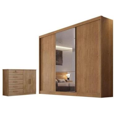 Imagem de Guarda Roupa Casal Sonetto Com Espelho E Cômoda Seul Cumaru 23 - Novo 