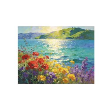 Imagem de Impressão em tela de paisagem, arte de parede, flores coloridas, decoração de lago, quadros, para sala de estar, quarto, 60 x 80 cm, sem moldura