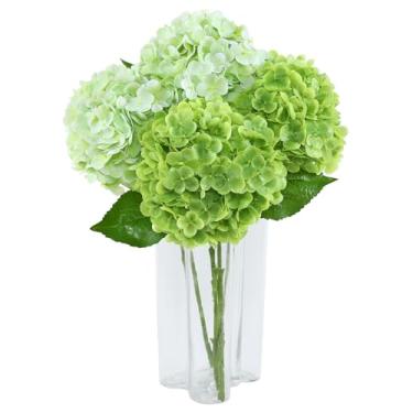 Imagem de DuHouse 4 peças de flores artificiais grandes de hortênsias para decoração de festa de casamento em casa (2 peças verde claro + 2 peças verdes)