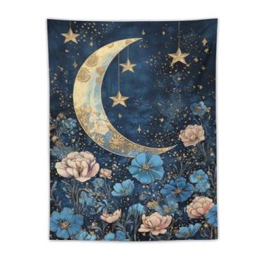 Imagem de Tapeçaria de Halloween assustadora bruxa no balanço árvore nua lua cheia pano de fundo escuro decoração de parede sala de estar quarto decoração de casa exclusivo tecido pendurado tapeçaria 76 x 101