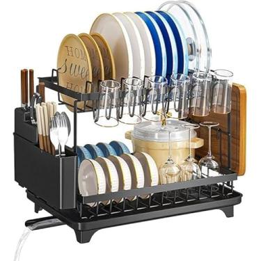 Imagem de Escorredor de Louças Rack Aço Carbono Organizador Preto, Branco, 11 Pratos(ESCORREDOR PRETO)