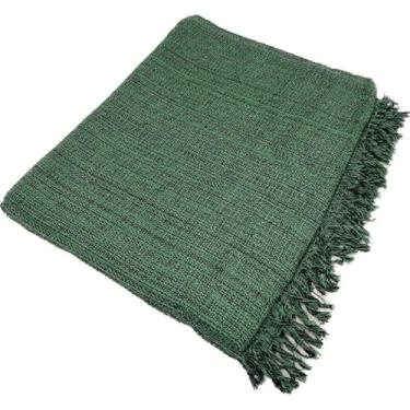 Imagem de Manta Para Sofá Super King Luxo 300x180cm 100% Algodão Tipo Capa Decorativa com Franjas Artesanal(Verde Mesclado)