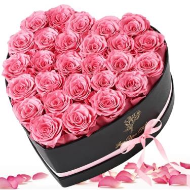 Imagem de Krinzitt Forever Flowers, 27 rosas frescas preservadas em formato de coração para entrega Prime, rosa eterna para sua esposa, aniversário, vermelho