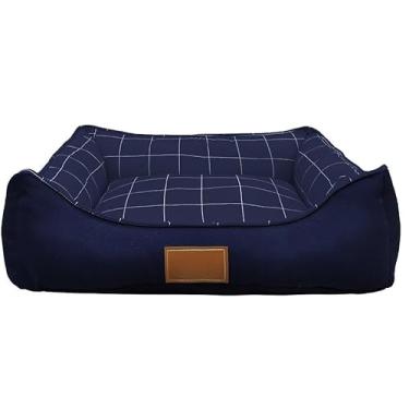 Imagem de Cama grande 71x56 com ziper para cachorro de grande porte cachorros cães e gatos(Square marinho)