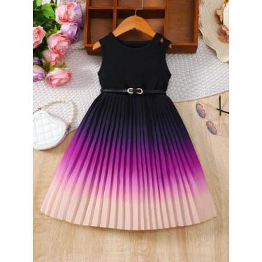 Imagem de Vestido de bloqueio feminino gradiente, bainha plissada, sem mangas, c