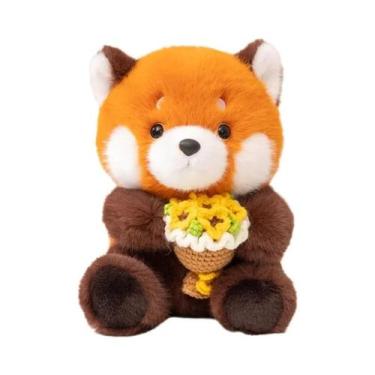 Imagem de Brinquedo De Pelúcia Raccoon Panda Vermelho Fofo Com Buquê De Flores P